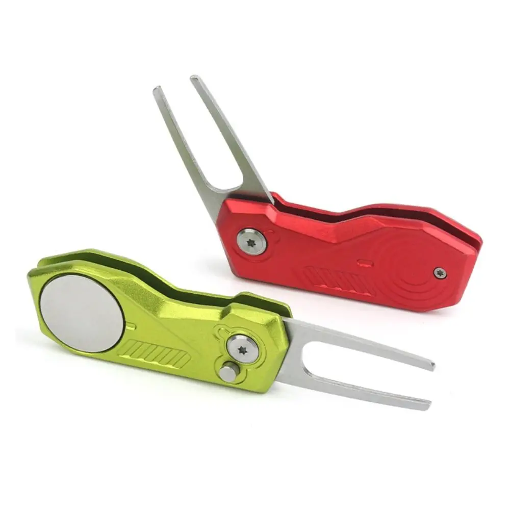 Switchblade Golf Divot Repair Tool Aluminum Alloy Ball Marker Golf Green Fork Foldable Button Mini Golf Divot Tools