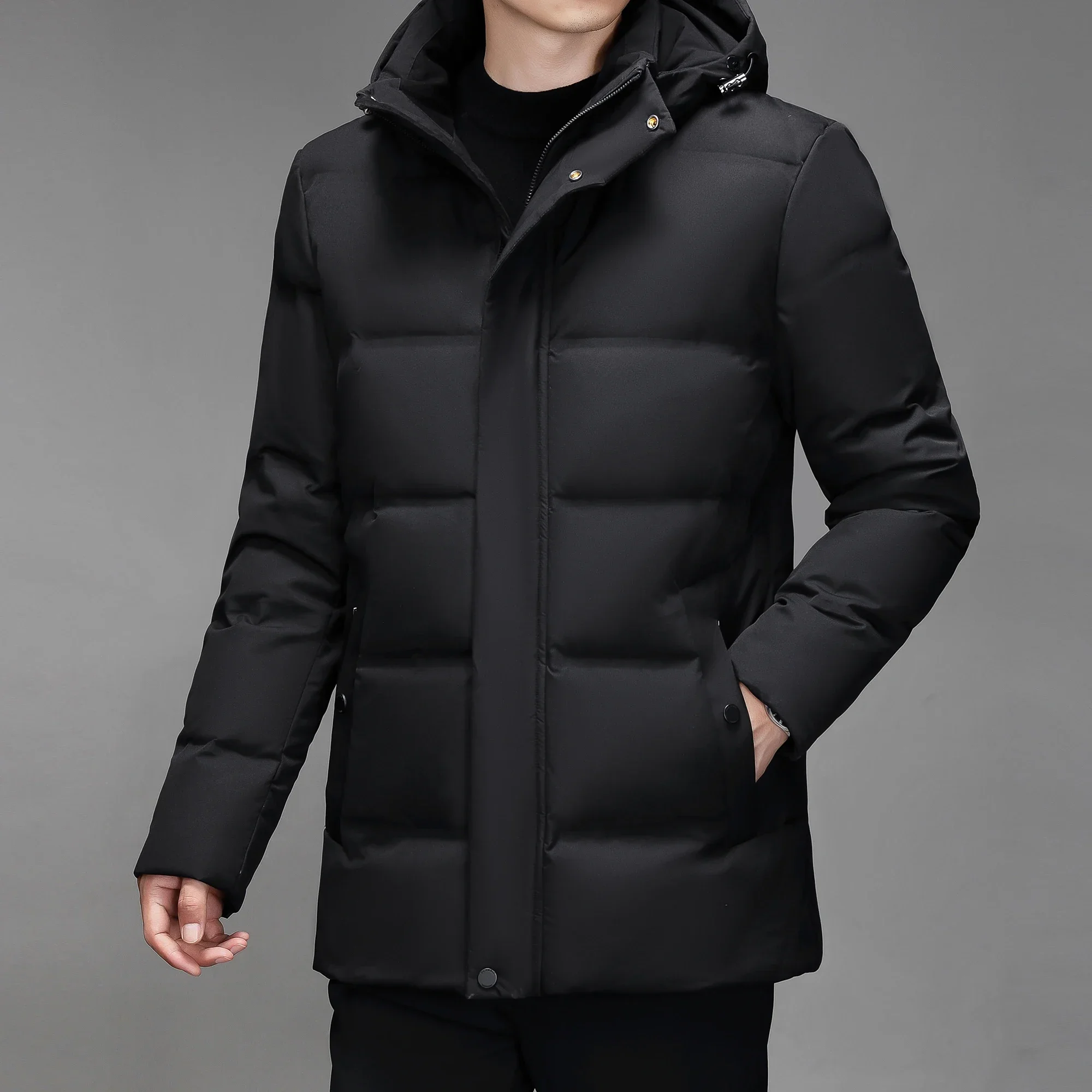 High-end Down Jacket Men's Winter Fashion Classic Wool Collar Hooded White Duck Down Warm Coat Business Middle-aged Short Parka