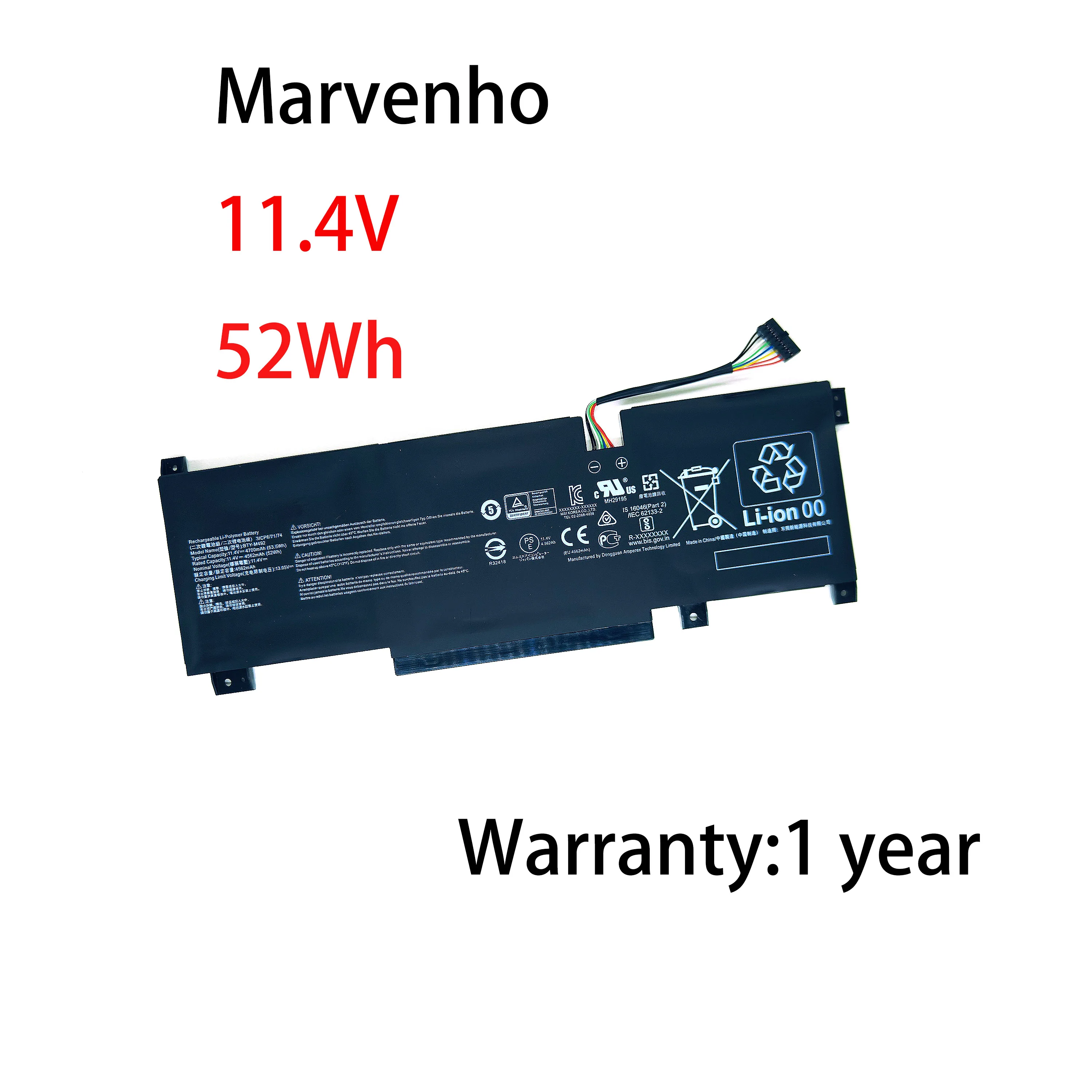 

Marvenho New 11.4V 4700mah 52wh BTY-M492 Laptop Battery For MSI KATANA GF66 Pulse GL66 GL76 Sword 15
