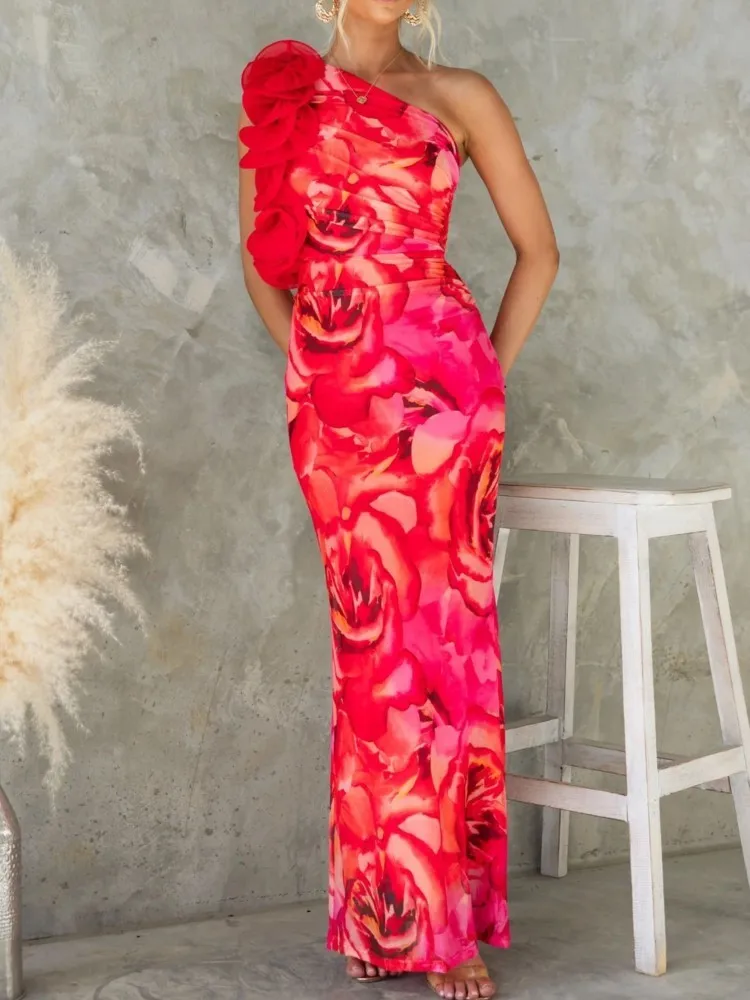 Trójwymiarowa sukienka w kwiaty dla kobiet 2025 nowa letnia elegancka, szykowna seksowna bez rękawów długie sukienki z odkrytymi plecami moda sukienka Boho