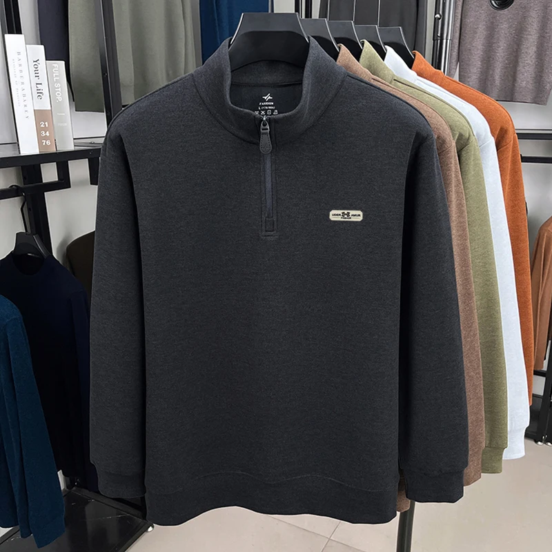 سترة رجالية ذات ياقة واقفة من العلامة التجارية الراقية مطرزة بحروف عصرية مريحة مخملية فريدة من نوعها بنصف سحاب بلوفر رياضي غير رسمي