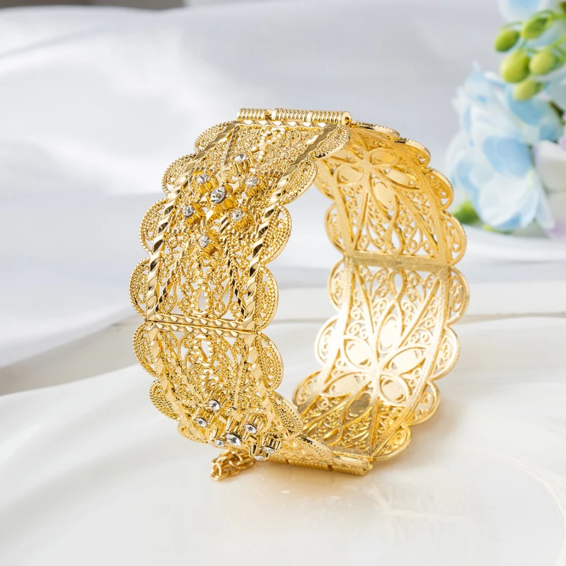 Morocco Wedding Bracelet Cuff Bracelet LadyGold Plating Cuff Bangles for Women Luxury  With Crystals Wedding Hair