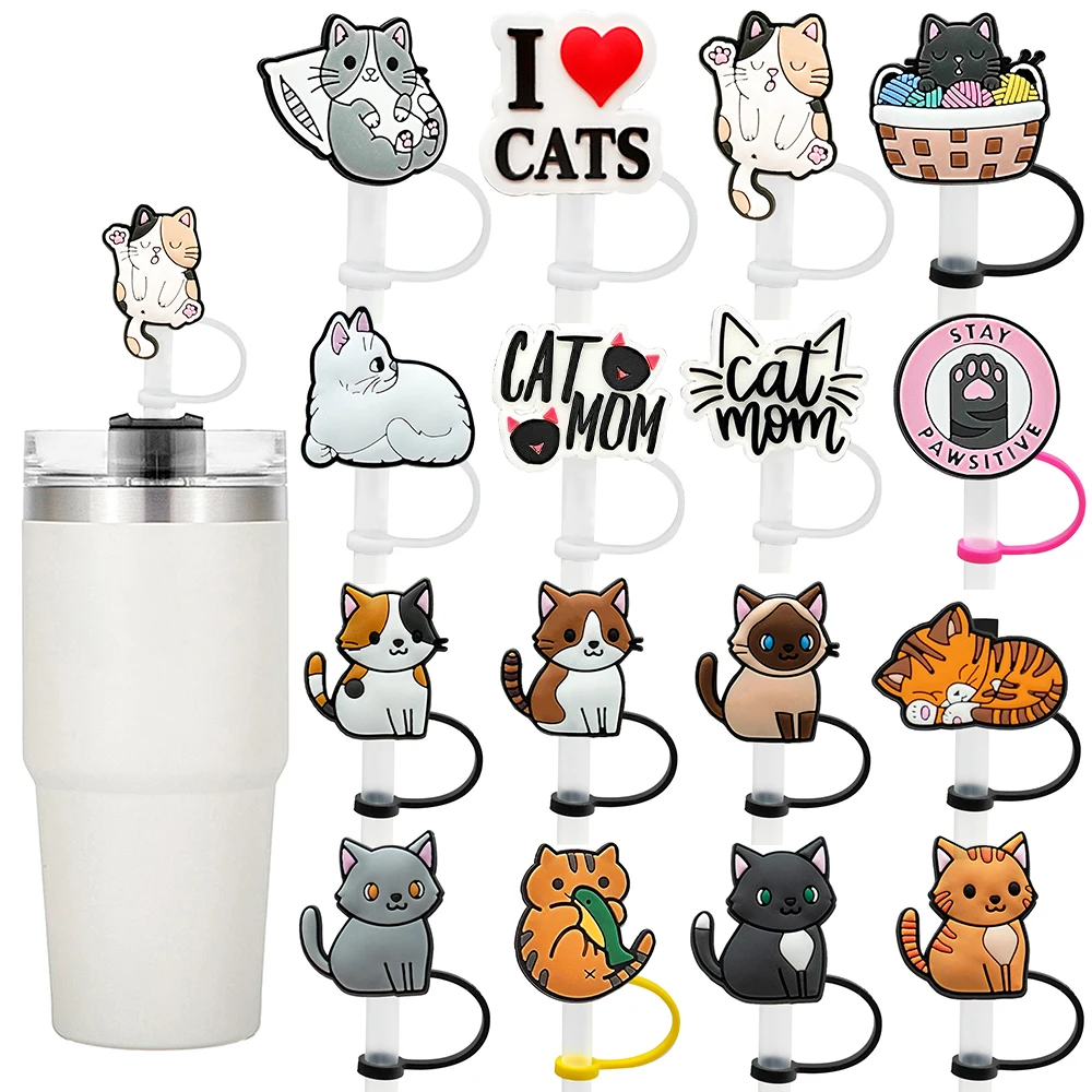 1-8pcs Cute Cat Series Straw Cover Cap Silicone 10MM Drink Straw Plug Reusable Splash Proof Drinking Cup Straw Cap accessories