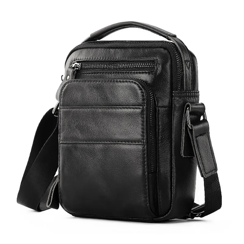 

First layer cowhide men's single-shoulder bag fashion Genuine leather business crossbody bag casual vertical small message bag