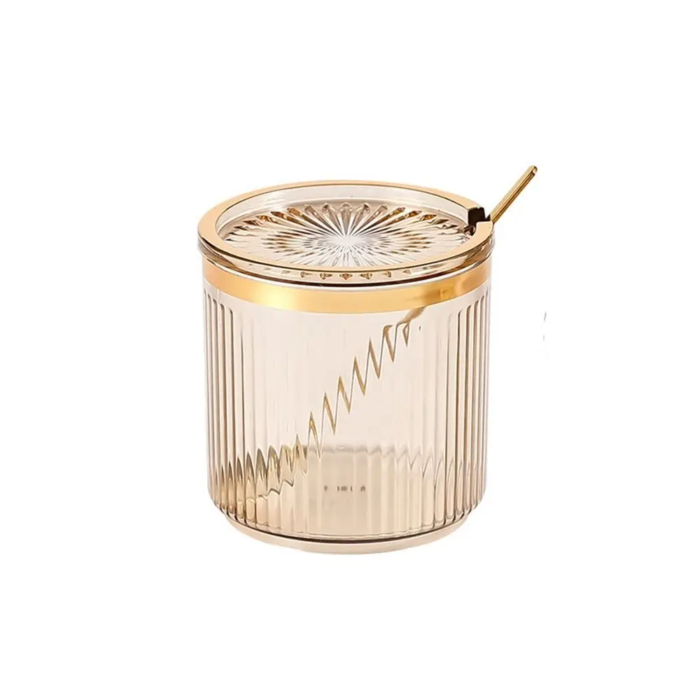 

Plastic Condiment Jar Transparent Stripe Seasoning Storage Jar European Style with Spoon and Lid Food Storage Organizer Camping