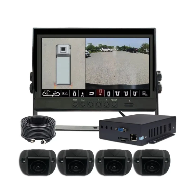 Caméra de voiture étanche 1080p 4 canaux 360° pour camions, poids lourds et autocars avec alarme de collision par intelligence artificielle
