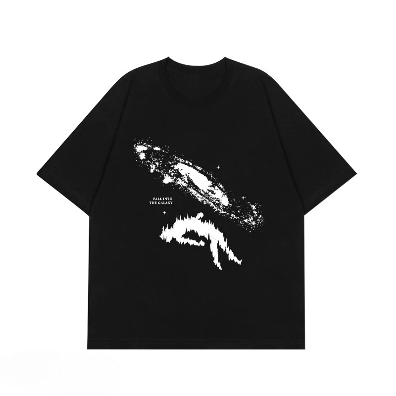 

Falling Space Abstract Niche Design Basic Versatile Cotton T-Shirt Summer American High Street Men's and Women's Casual Top