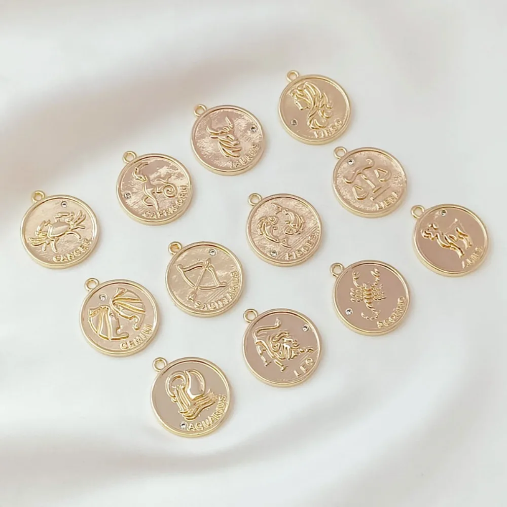 

Позолоченный 14-каратный циркон, инкрустированный 12 знаков зодиака, круглый кулон, круглая подвеска своими руками ручной работы 16 мм