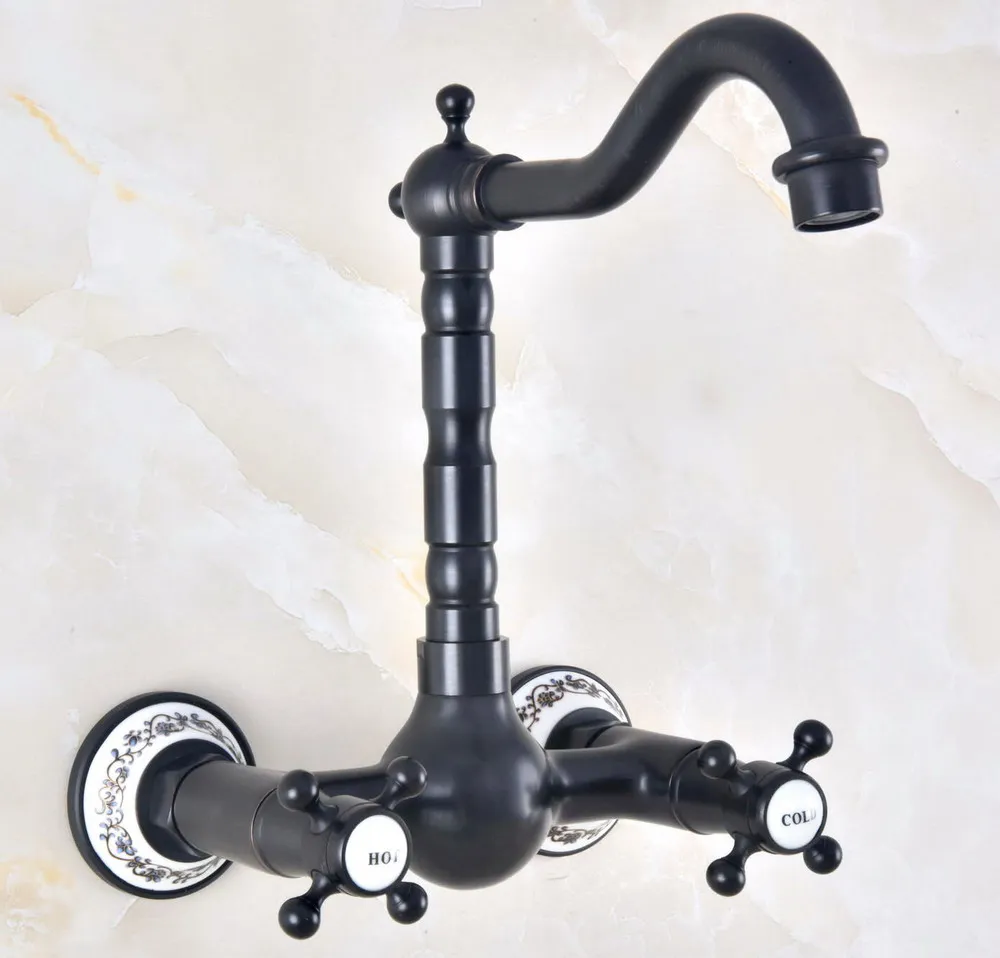 

Dual Handle Duals Hole Wall Mount Basin Faucet Oil Rubbed Bronze Bathroom Vanity Faucets Kitchen Sink Cold Hot Water Taps Dnf474