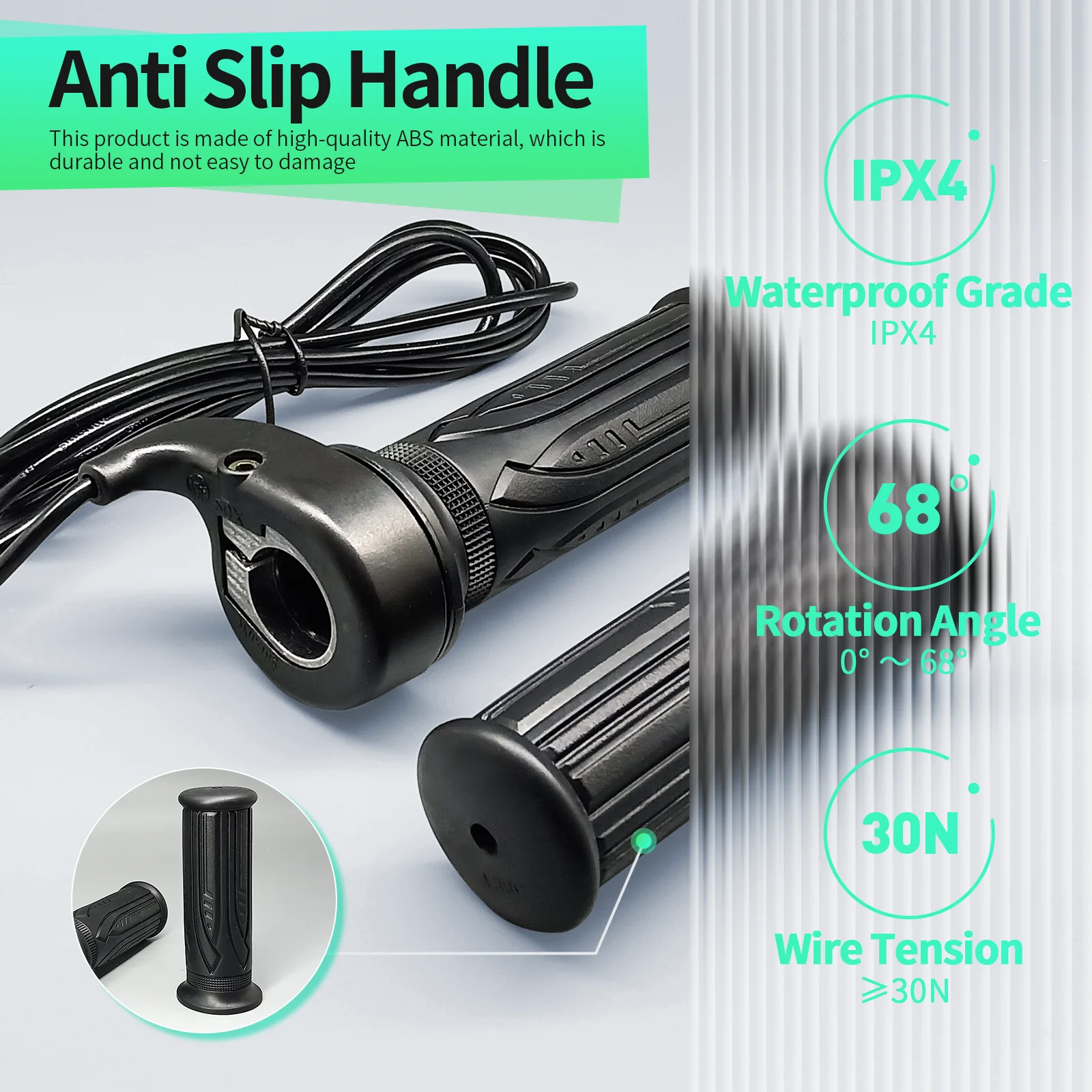 คันเร่งแบบหมุนเต็มที่ ด้านขวา 24V 36V 48V 60V 72V พร้อมหัวต่อแบบกันน้ำ/SM 3 ขา เหมาะสำหรับจักรยานไฟฟ้า