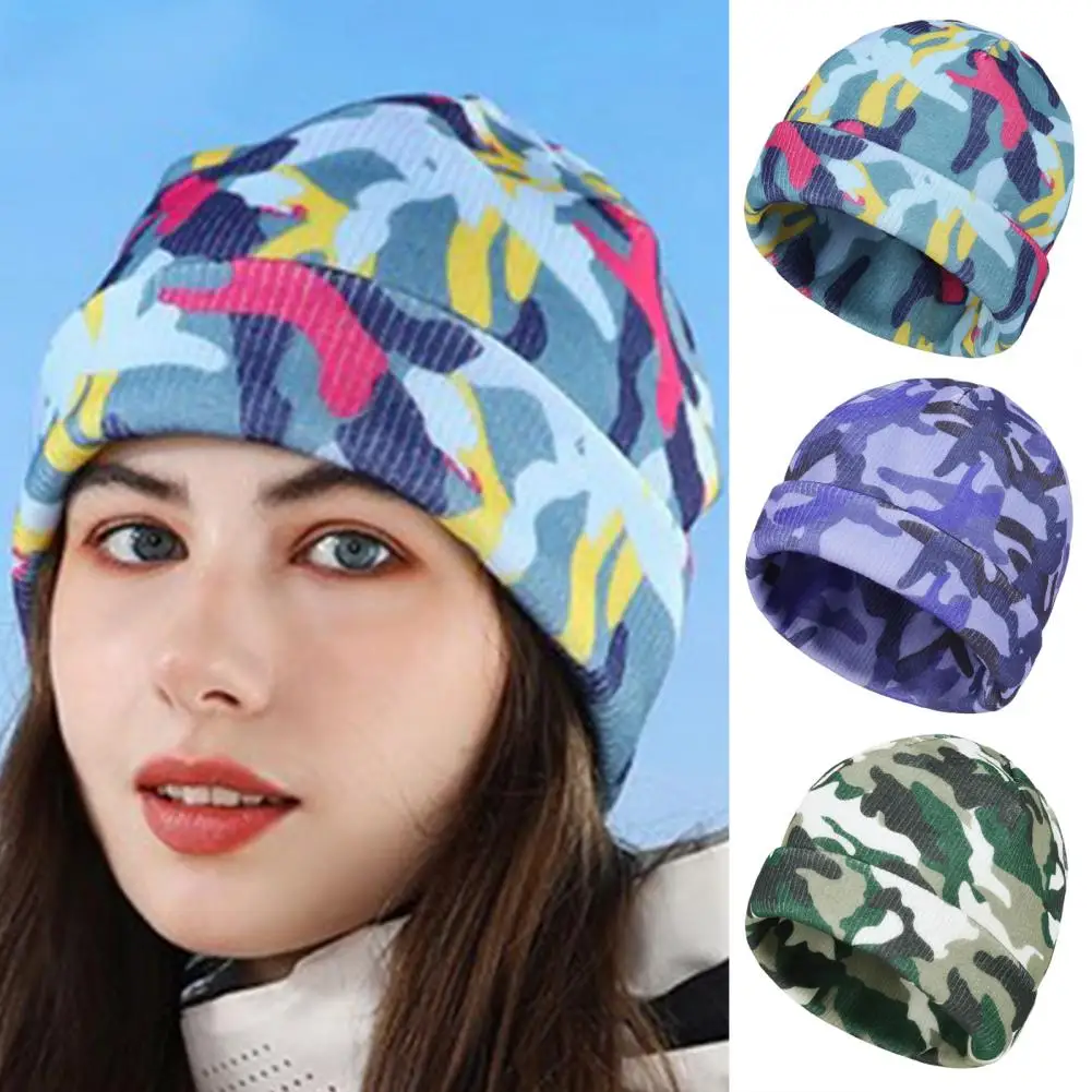 Ski Hat Fashion Print Double Layer Knitting Hat Men Women Outdoor Sport Riding Warm Hat Brimless Ski Beanie Hat Knitted Ski Hat