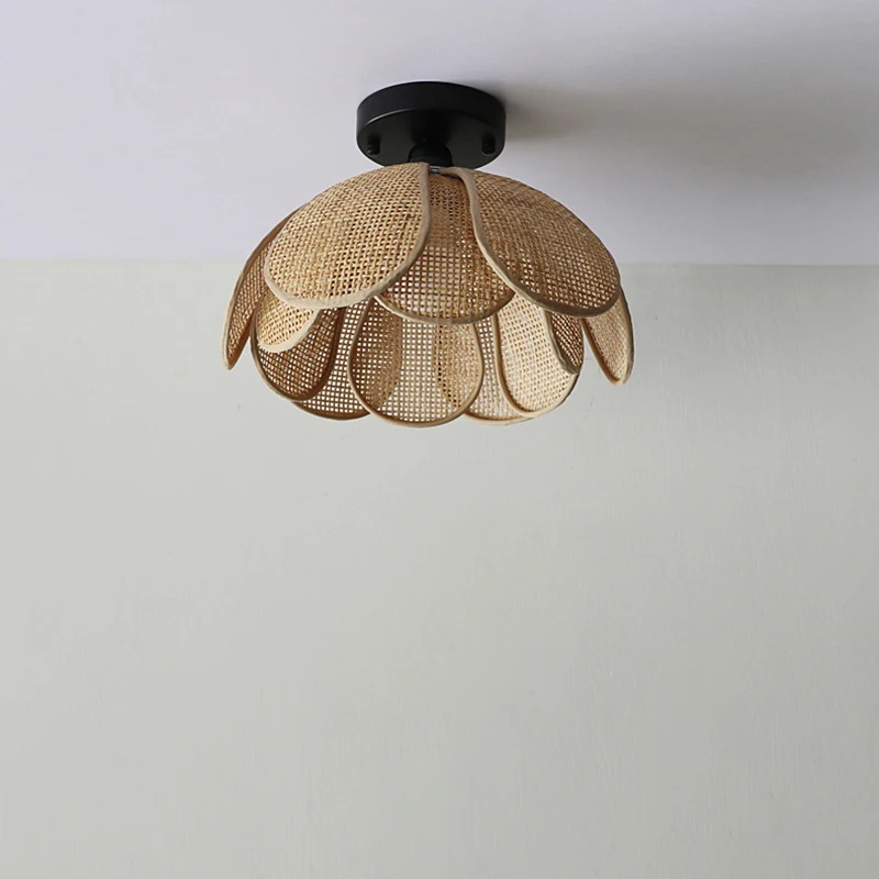 Plafoniera a petalo di loto Wabi-sabi in stile giapponese soggiorno sala da pranzo lampada da soffitto intrecciata in Rattan fatta a mano applique