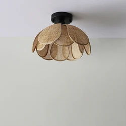 Plafoniera a petalo di loto Wabi-sabi in stile giapponese soggiorno sala da pranzo lampada da soffitto intrecciata in Rattan fatta a mano applique da camera da letto