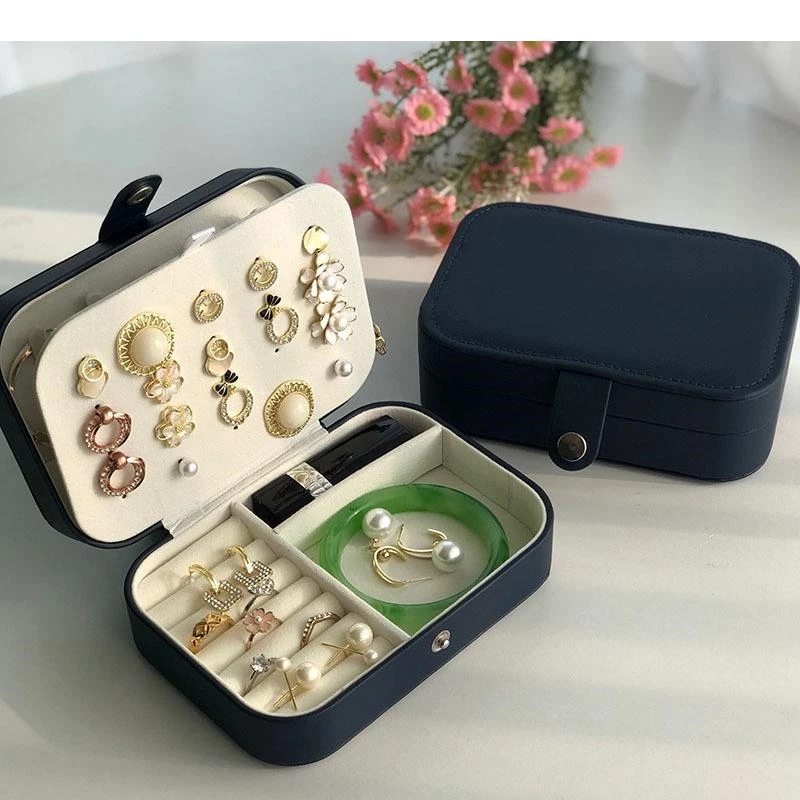 European Portable Lipstick Makeup Box Dressing Table Bracelet Jewelry Organizer Earrings Rings Leather Storage