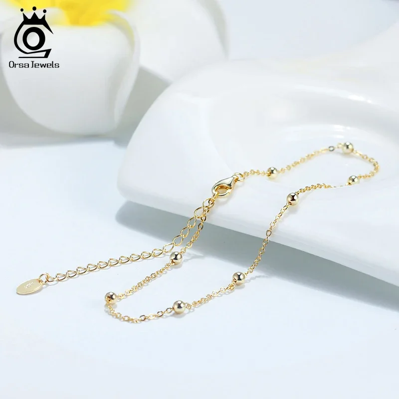 

Women Sterling Silver Anklet Summer Vacation Jewelry 92.5% Silver Ball Beads Ankle Chain S925 Accessories SA05