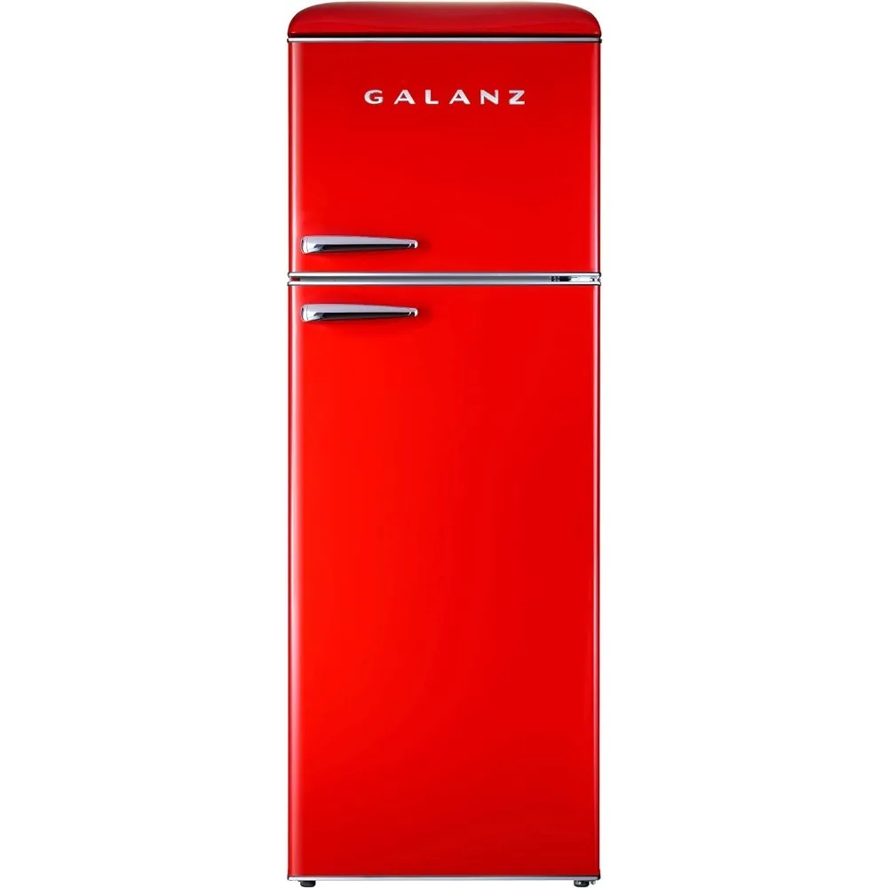 Refrigerator, Dual Door Fridge, Adjustable Electrical Thermostat Control with Top Mount Freezer Compartment, Retro Red,