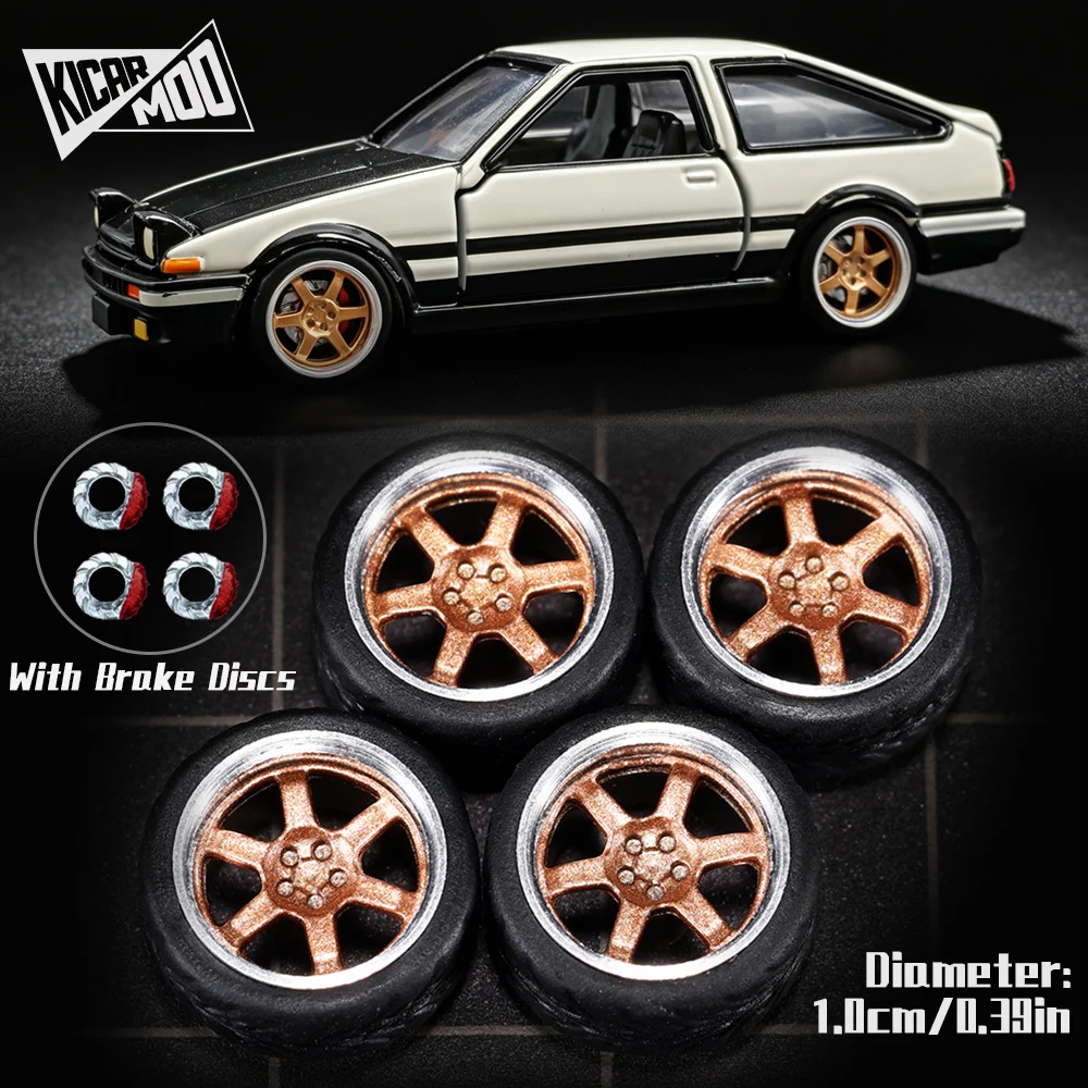 

Kicarmod 1/64 Model Car ABS Wheels with Rubber Tire Brake Disc Metal Rims Diameter 10mm Refitting Parts For Model Car Hot Wheels