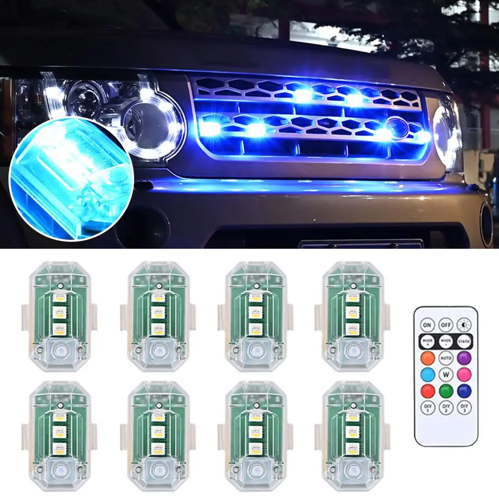 4/8PCS Wireless LED Strobe Lights With Remote Control 8 Colors USB Charing Warning Lamp Flash Indicator For Car Auto Motorc D4O5