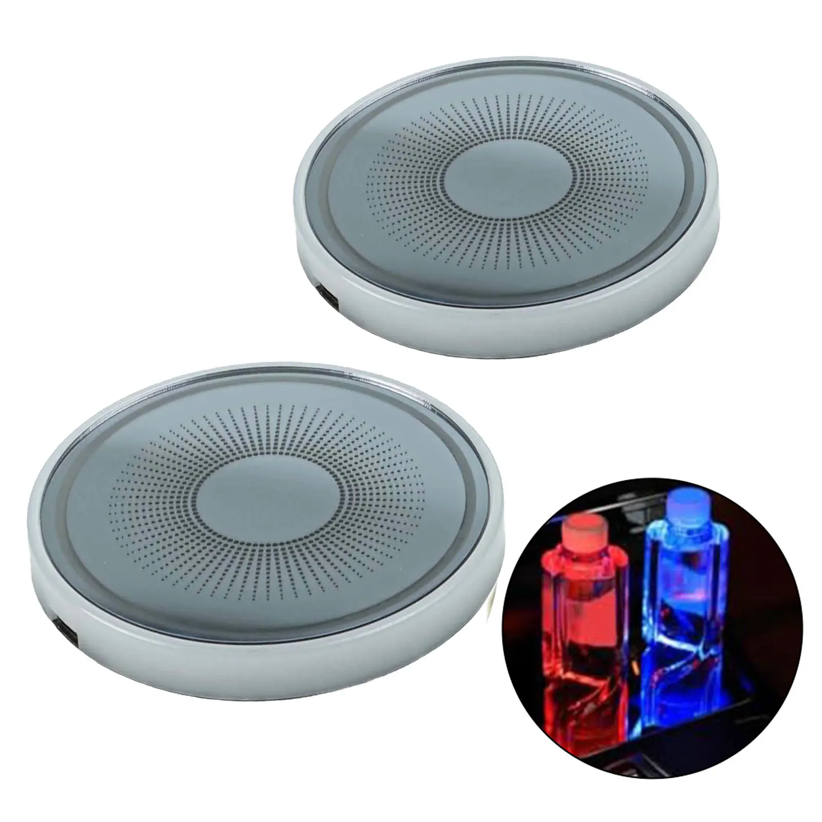 2 Pcs LED Car Cup Holder Lights with 7 Color Dynamic Lighting Waterproof and Easy USB Charging for Vehicle Ambiance
