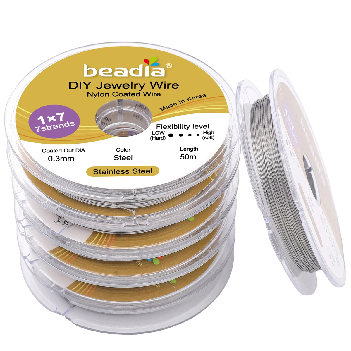 30–50 m/Rolle, 0,3/0,38/0,5/0,6 mm, Rhodium-Goldfarbener Stahldraht, Nylon-beschichteter Perlendraht für Schmuckherstellung, DIY-Armbandzubehör