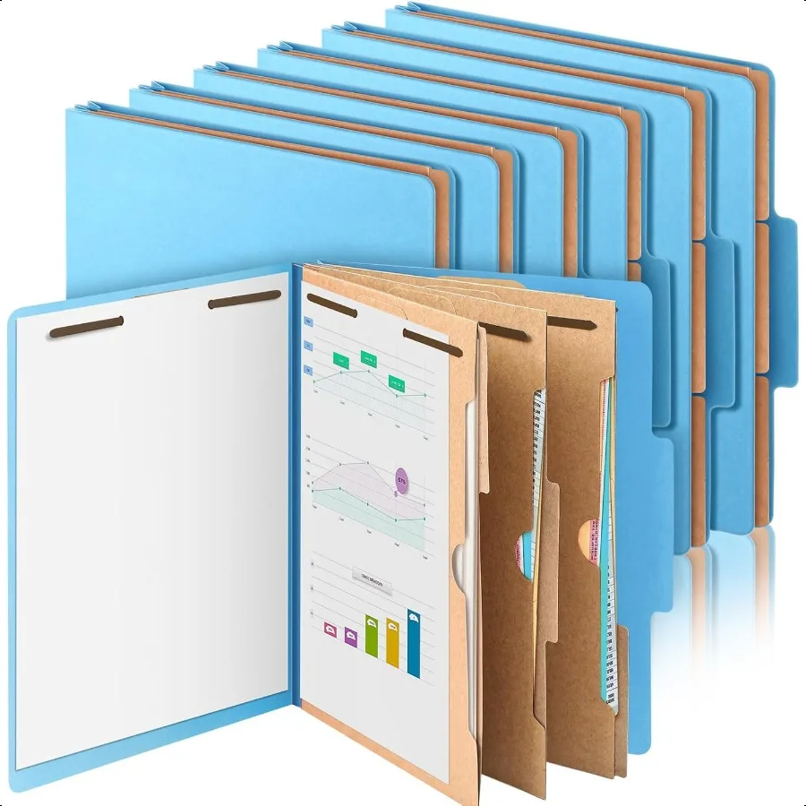 

12 Pcs Prboard Classification Folders with 3 Pocket Dividers 2'' Expansions Heavy Duty 2 Prongs Fastener Employee File Folder f