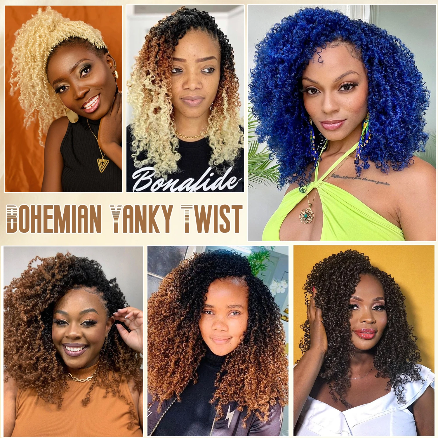 Dansama-Cabello de ganchillo pretorcido Yanky twist, cabello de ganchillo de pasión Bohemia, onda rizada, trenzas sintéticas senegalesas