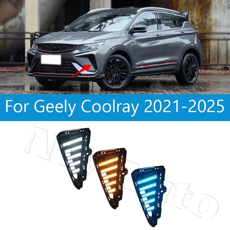 Car DRL Daytime Running Lights LED Daylight Fog lamp For Geely Coolray 2021-2025 Front Bumper Foglight Assembly