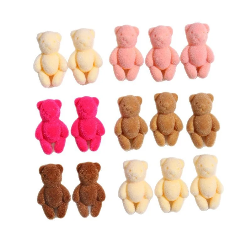 

2025 Winter style 40pcs/lot color Flocking effect print cartoon bears shape resin cabochon beads diy jewelry garment accessory