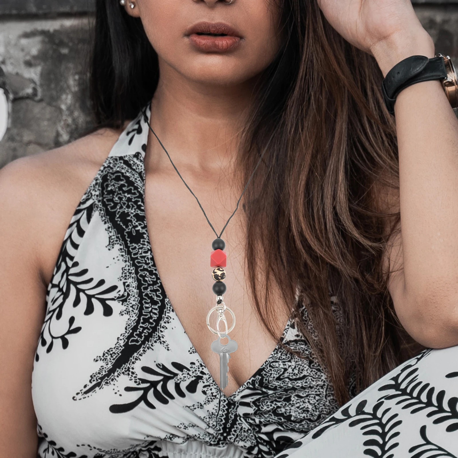 

2pcs Anti Loss Silicone Bead Rope Wear Resistant Decorative Necklace for Keys Phone Wristlet Strap Lanyard Keychain