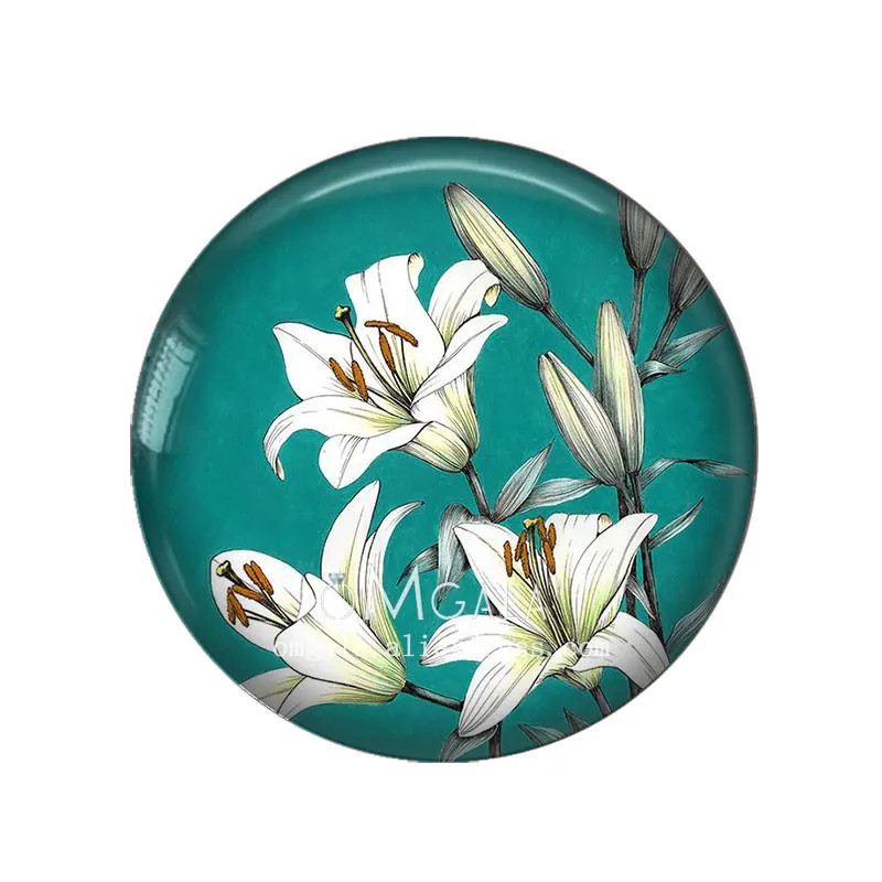 10pcs/lot Vintage Floral Beautiful Flowers Art Patterns 12mm/14mm/20mm Round Glass Cabochon Dome Demo Flat Back Making Findings