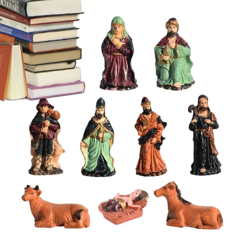 Nativity Figurines For Christmas Indoor Resin Nativity Scene Sets Decoration 9X Set Religious Tabletop Scenes Fade-Resistant