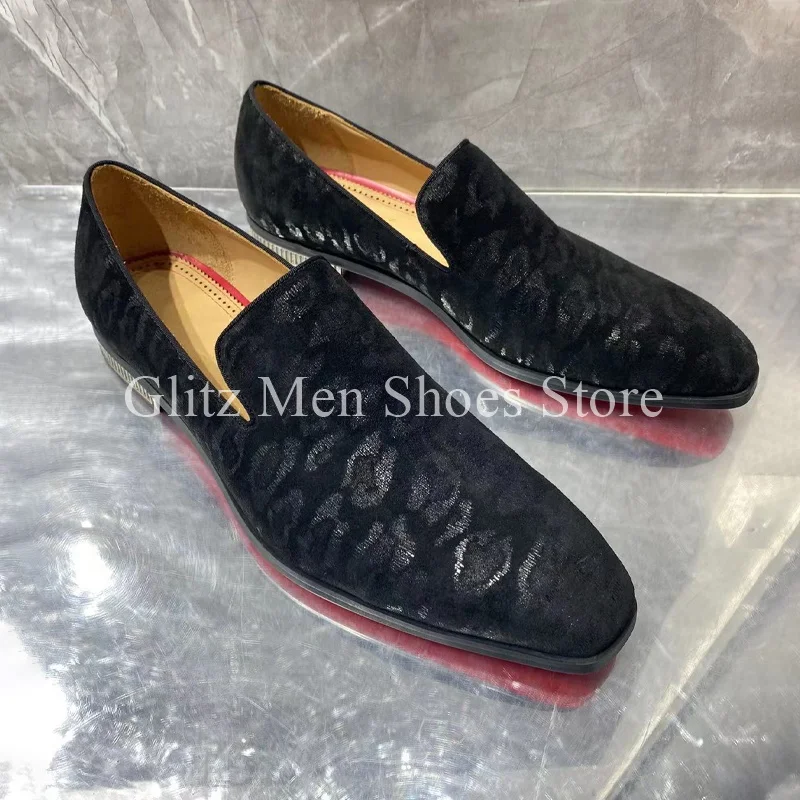 

Black Print Leather Men Shoes Small Square Toe Loafers Business Dress Men's Leather Shoes Spring Summer Formal Wedding Shoes