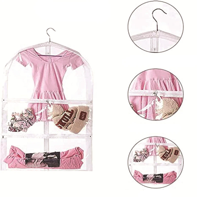 Dance Garment Bags for Dancers Transparent Storage Clear Bag with Zippered Pockets PVC Garment Covers for Kids Dance Clothes