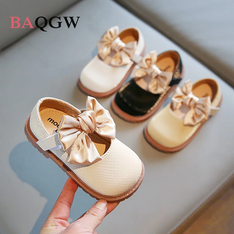 Baby Girl Shoes 1 Year Leather Toddler Shoes with Bowtie 2 To 6 Years Plaid Shell Shoe for Little Girl Princess Party Flats