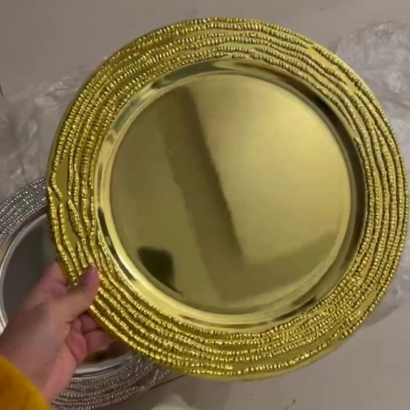 100pcs Lot Luxury European-style gold dish 13inch charger Plate Curving gold rim round charger plate Wedding Party Events