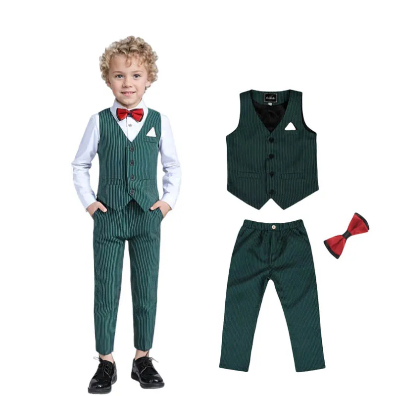 Flower Boys Spring Purple 3Pieces/Set Vest Pants Bowtie Wedding Suit Kids Speech Performance Costume Children Photography Dress