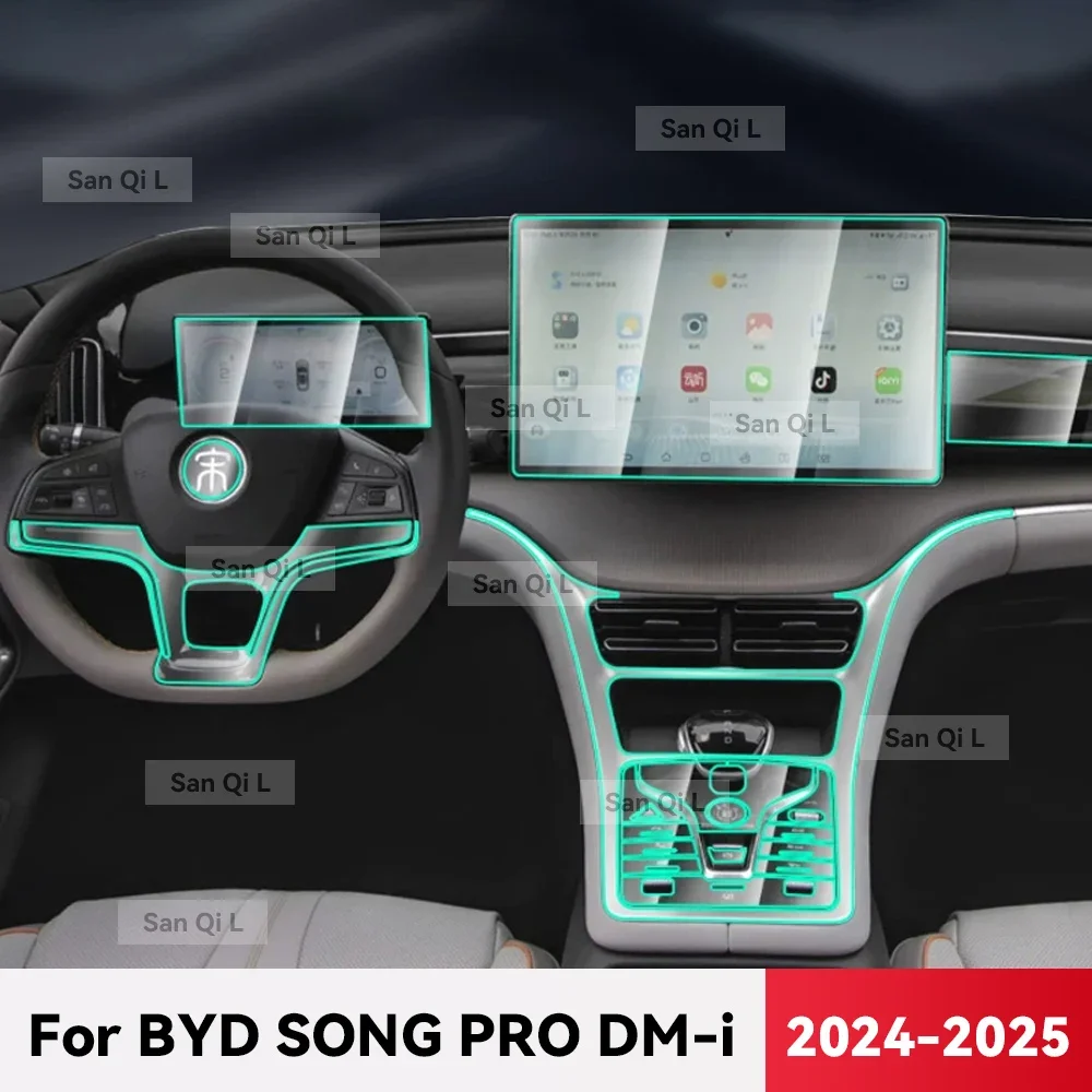 

For BYD SONG PRO DM I 2024 2025 TPU Car Navigation Screen Film Gearbox Protective Sticker Anti-scratch Interior Accessories