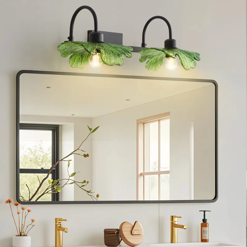 35in Vintage Bathroom Vanity Wall Lamps Medieval Living Room Bedroom Bedside Sconces Green Glass Flower LampshadeLED Wall Lights