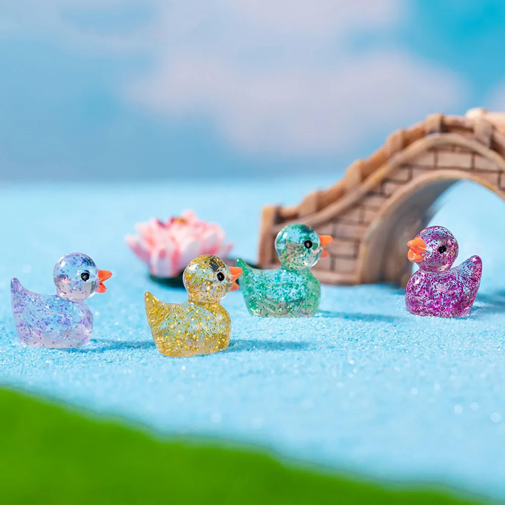 

60Pcs in Dark Duck Decor Micro Landscape Resin Craft Garden Yard Statue Mini Duck Miniature Figurines
