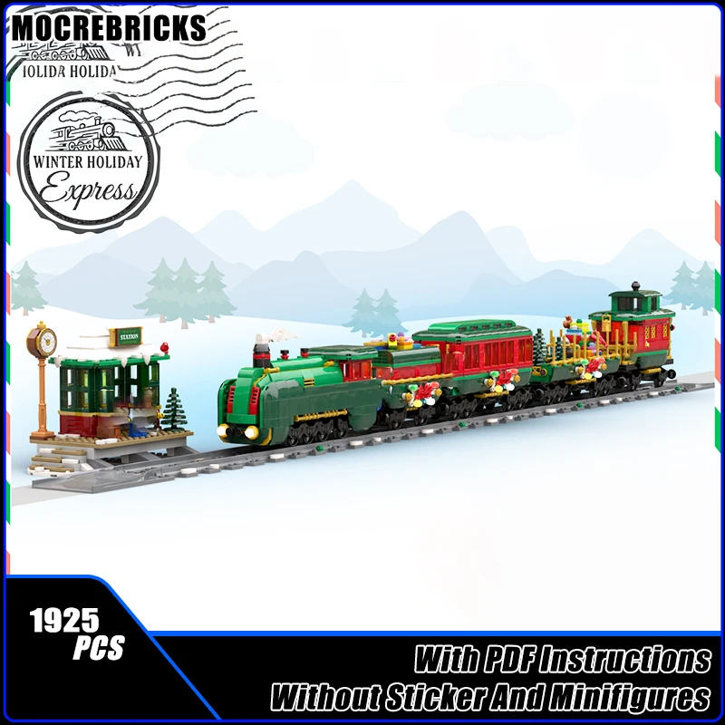 

MOC Зимняя деревня Экспресс Рождественский поезд Модель DIY Строительный блок Сборка Технология Кирпичи Игрушки для детей Подарки