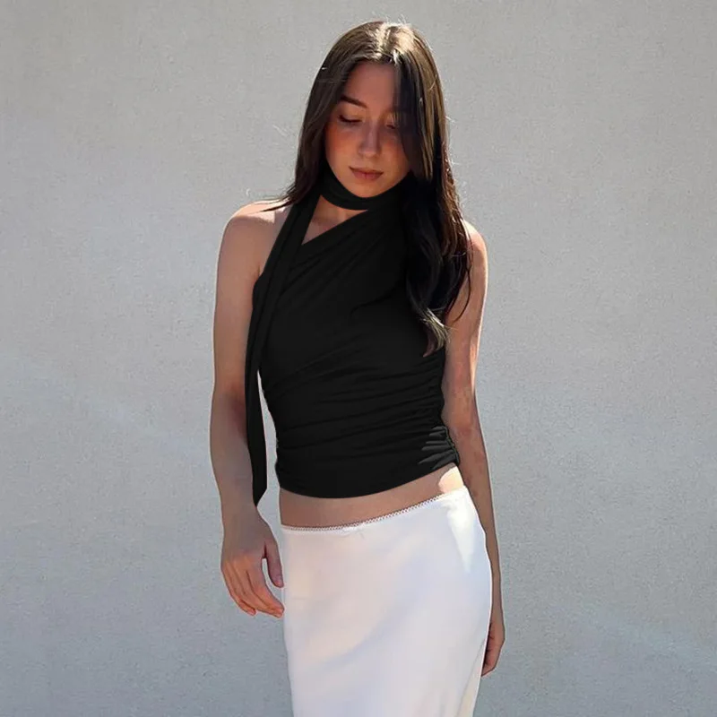 Backless Sexy Off Shoulder Halter Tank Tops Women Vintage Sleeveless Crop Top Y2K Clothes Club Female Casual Summer 2024 image 4