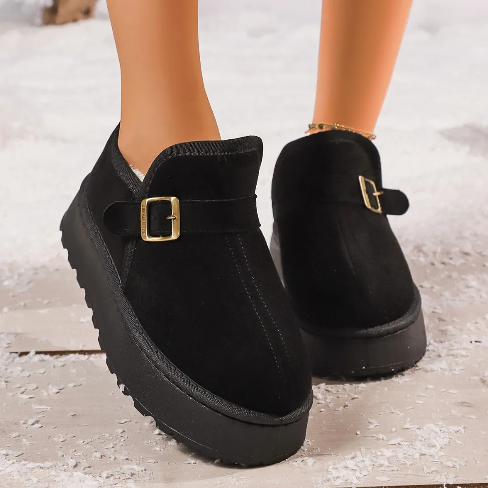 Women's Winter Snow Boots Thick Bottom Fleece Lined Belt Buckle Northeast Big Cotton Shoe Short Bread Shoe Short Boot view 5