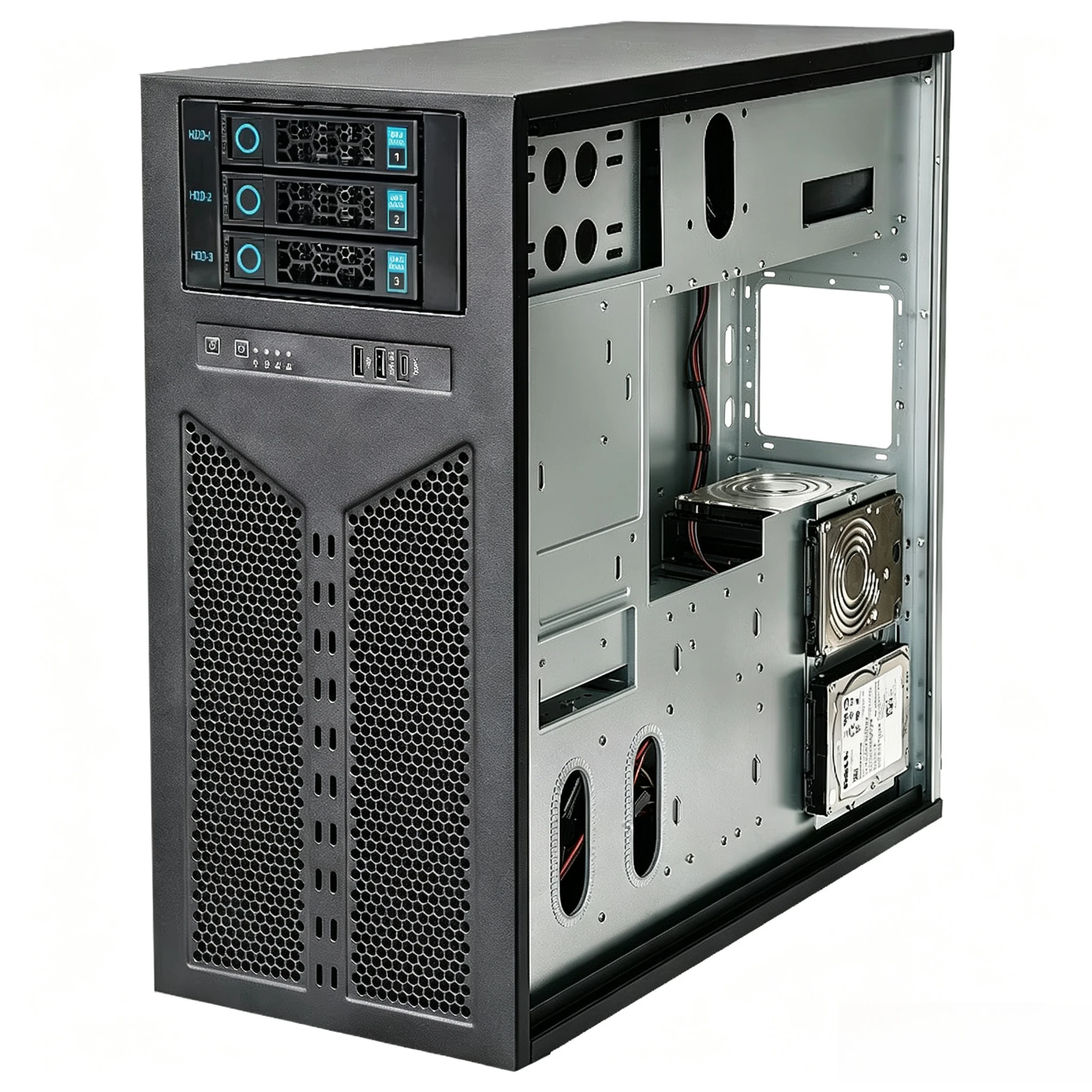 Computing Tower Server Case, ATX EATX Chassis Supporting Multi RTX 4090 GPU, Steel Workstation Housing with Cooling Fans