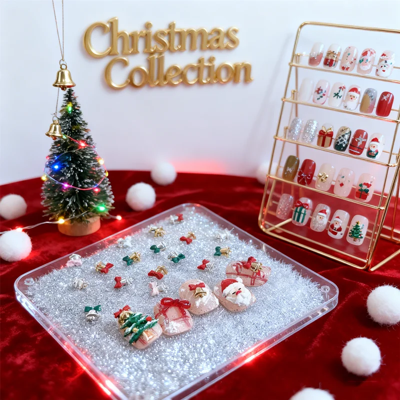 ชาร์มติดเล็บแบบแบน 3 มิติ รุ่นใหม่ ปี 2025 จำนวน 5 ชิ้น, โบว์และกระดิ่งโลหะผสมประดับคริสต์มาสพร้อมเพชร, ของตกแต่งเล็บขนาดเล็กสำหรับเล็บวันหยุด