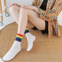 6Pairs Ins Style Multicolor Rainbow Stripes Socks Mid-calf Y2K Rainbow Tube Sock Hosiery Breathable Cotton Socks Women Men
