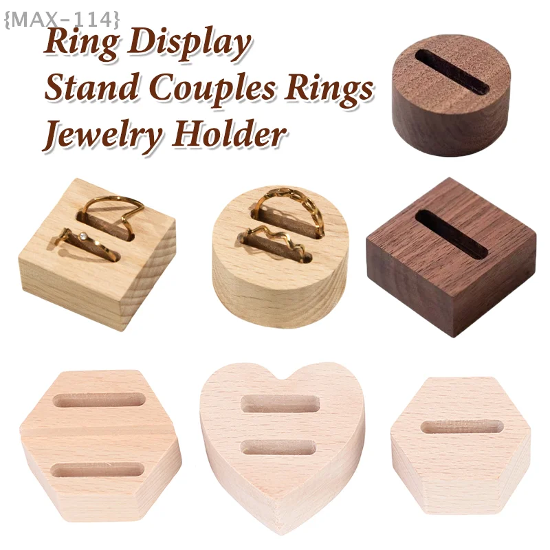 

Wood Ring Display Stand, Round Square Heart Shape With Single Double Slot For Jewelry Organizer Counter Display