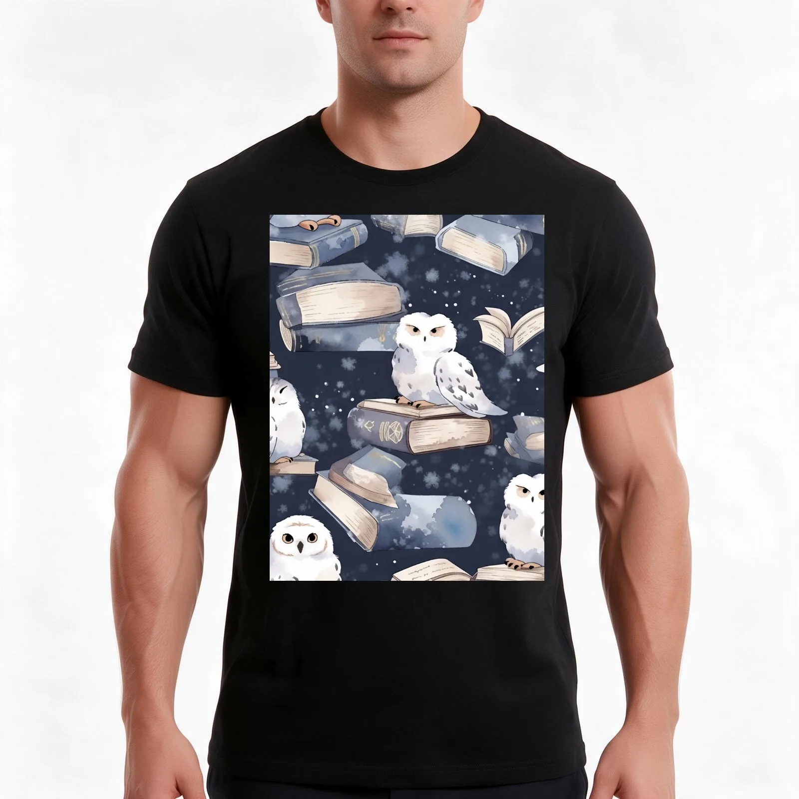 Feathered Readers: Owls with Books T-Shirt, Summer Casual Cotton Tee, Oversized Streetwear Tops, Vintage Graphic Print