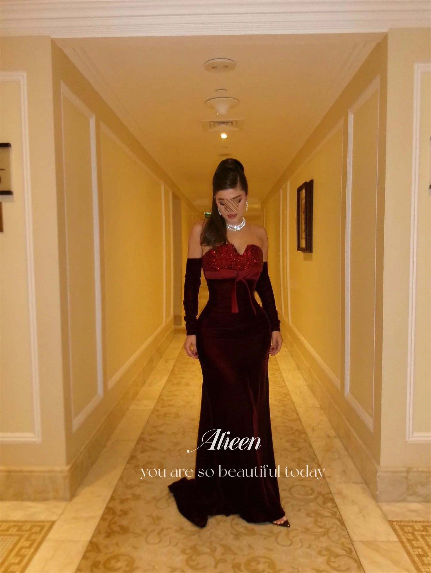 Aileen Bordeauxrode Dames Avondjurk Zeemeermin Damesjurken voor speciale gelegenheden فسات CNN •__ Op maat gemaakte Пла • Pailletten