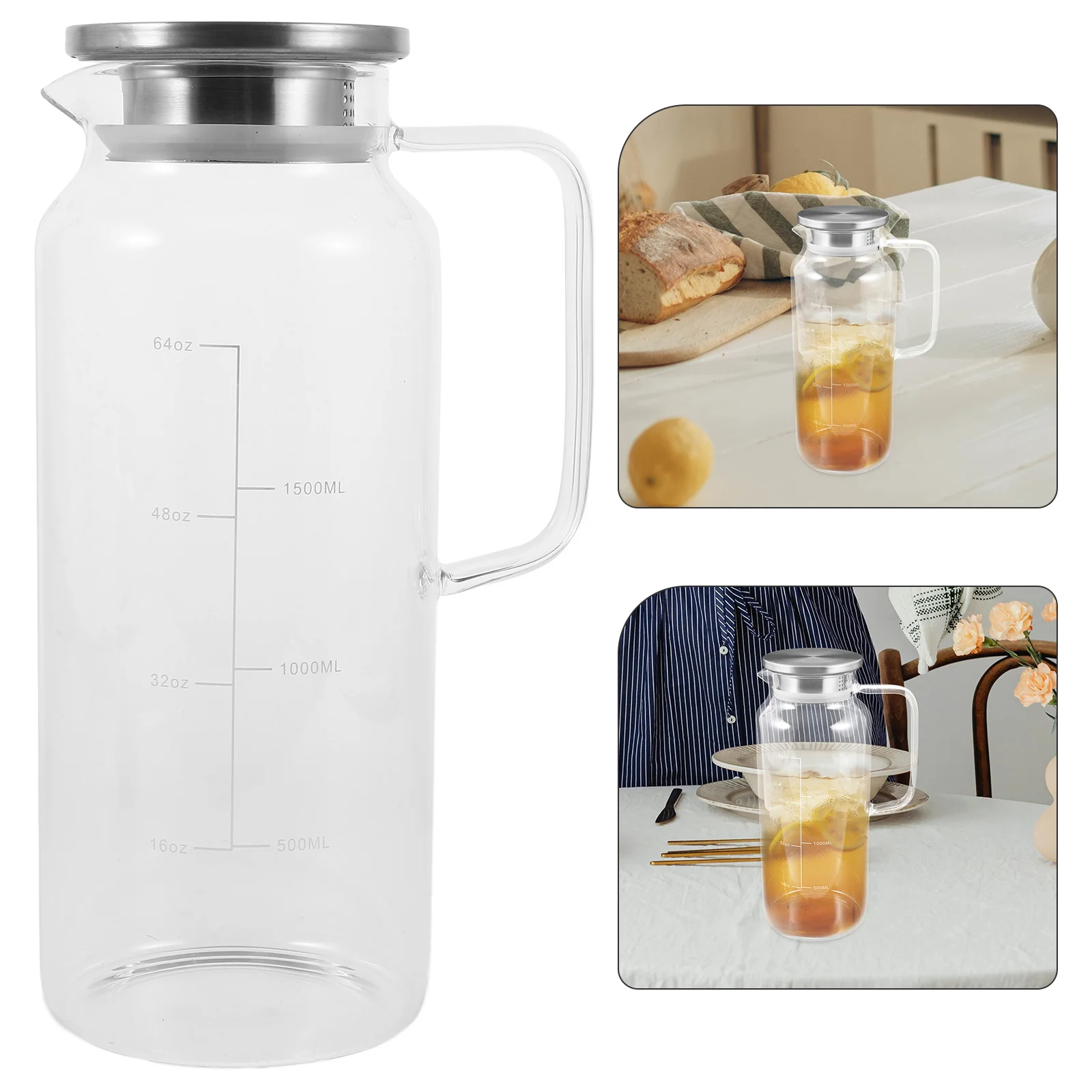

Glass Water Pitcher Large Capacity Transparent Easy Clean Sturdy Handle Hot Cold Tea Juice Milk Household Drinking