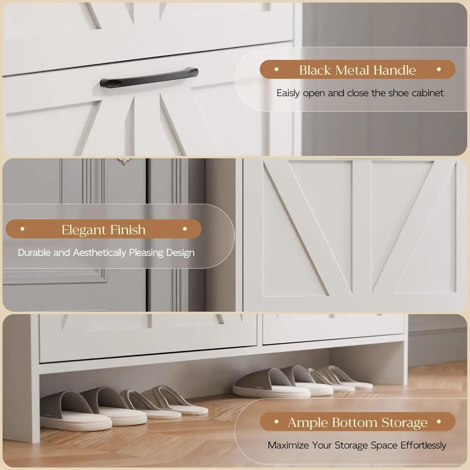 4개의 서랍이 있는 신발 보관 캐비닛, 독립형 신발 캐비닛, 현관용 나무 다리가 있는 슬림 신발 정리함, 흰색